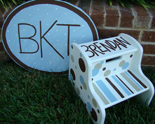 Oval Monogram Canvas shown with coordinating stepstool...by Painted Jewels...click to enlarge